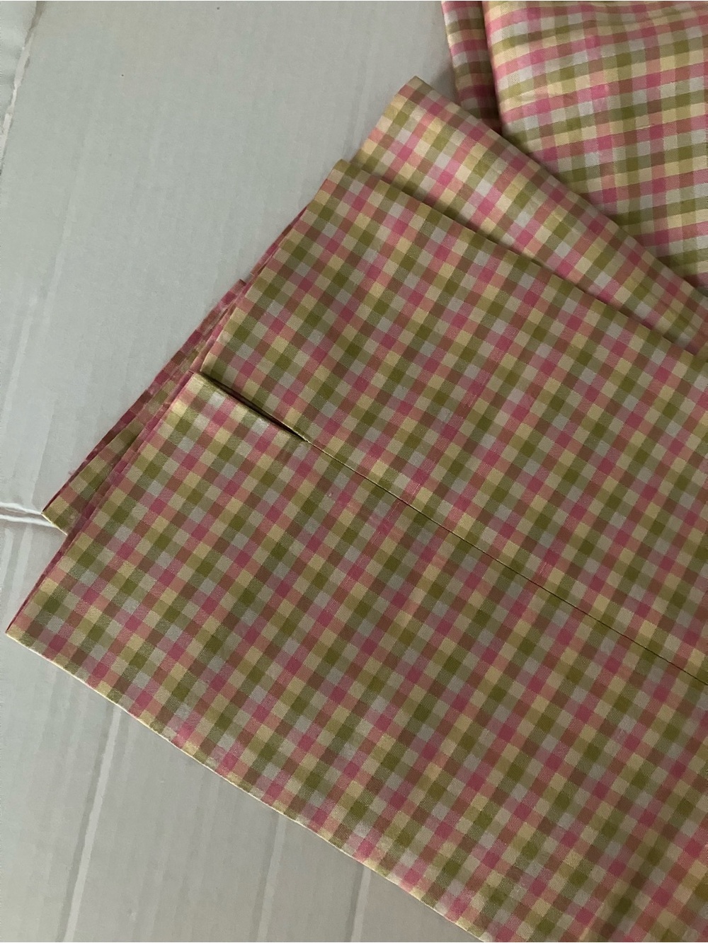 Pink and Green Gingham Fabric Panel Pant by Ann Taylor.